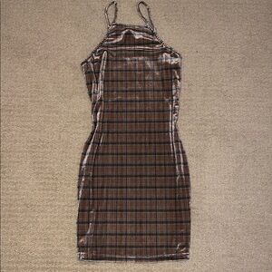 Plaid Mini Dress - Brown